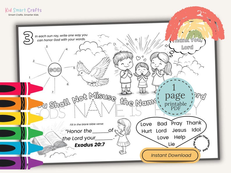 Third Commandment from Ten Commandments Coloring Placemat for Kids Bible Activity Christian Printable Worksheet for Sunday School Lessons image 3