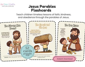 Jesus Parables Flashcards for Kids Printable Bible Story Cards Fun Christian Learning Game Jesus Stories, Lessons for Sunday School Resource