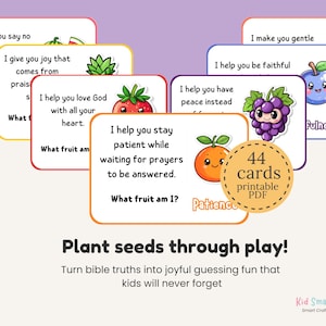 Juego de adivinanzas divertido sobre el fruto del Espíritu Santo. Actividad bíblica para niños cristianos. Tarjetas imprimibles para niños de la escuela dominical. Guía de estudio bíblico. imagen 7