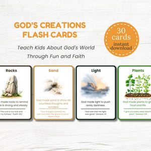 God’s Creations Flash Cards for Kids Bible Verse Cards Printable Christian Homeschool, Sunday School, Preschool Resource PDF + PNG
