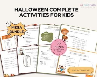 Paquete de actividades de Halloween para niños sin preparación: hojas de trabajo, juegos, manualidades, imprimibles gratuitos para combatir el aburrimiento en Halloween para preescolares.