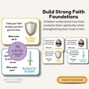 Armor of God Guessing Game for Christian Kids Printable Fun Bible Activity 36 Printable Cards with 6 Questions Each Sunday School Resource image 4