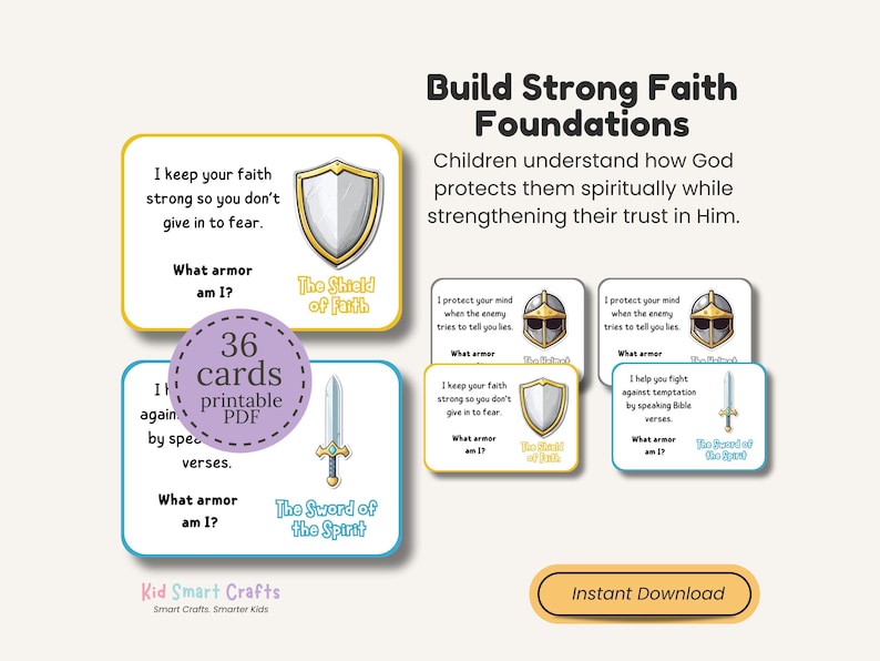 Armor of God Guessing Game for Christian Kids Printable Fun Bible Activity 36 Printable Cards with 6 Questions Each Sunday School Resource image 4
