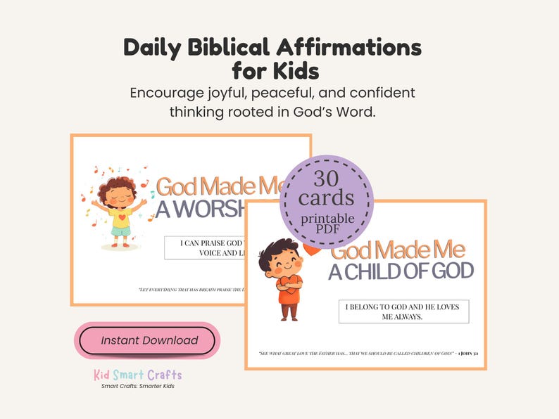 Scripture-Based Printable Affirmation Flashcards Bible Verse Daily Reminders Cards for Kids and Christian Moms For Homeschool Activity image 5