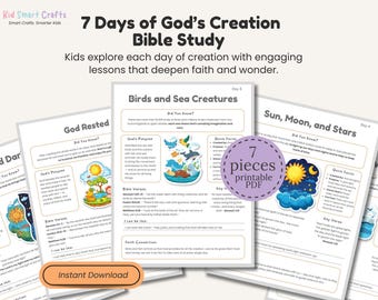 7 Days of God’s Creation Bible Study Guide for Christian Kids Faith-Based Learning Printable Family Devotional Christian Homeschool Lesson