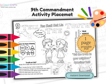 9th Commandment from Ten Commandments Activity Placemat for Kids Christian Coloring Bible Printables Kids Bible Study for Homeschool Lesson