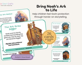 Noah’s Ark Bible Story Sequencing Cards Christian Kids Printable Bible Activity for Sunday School Lesson for Preschool & Kindergarten Kids