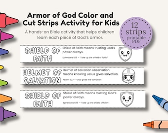 Armor of God Craft for Kids Printable Bible Verse Craft Armor of God Paper Chain Cut and Coloring Strips Activity for Sunday School Resource