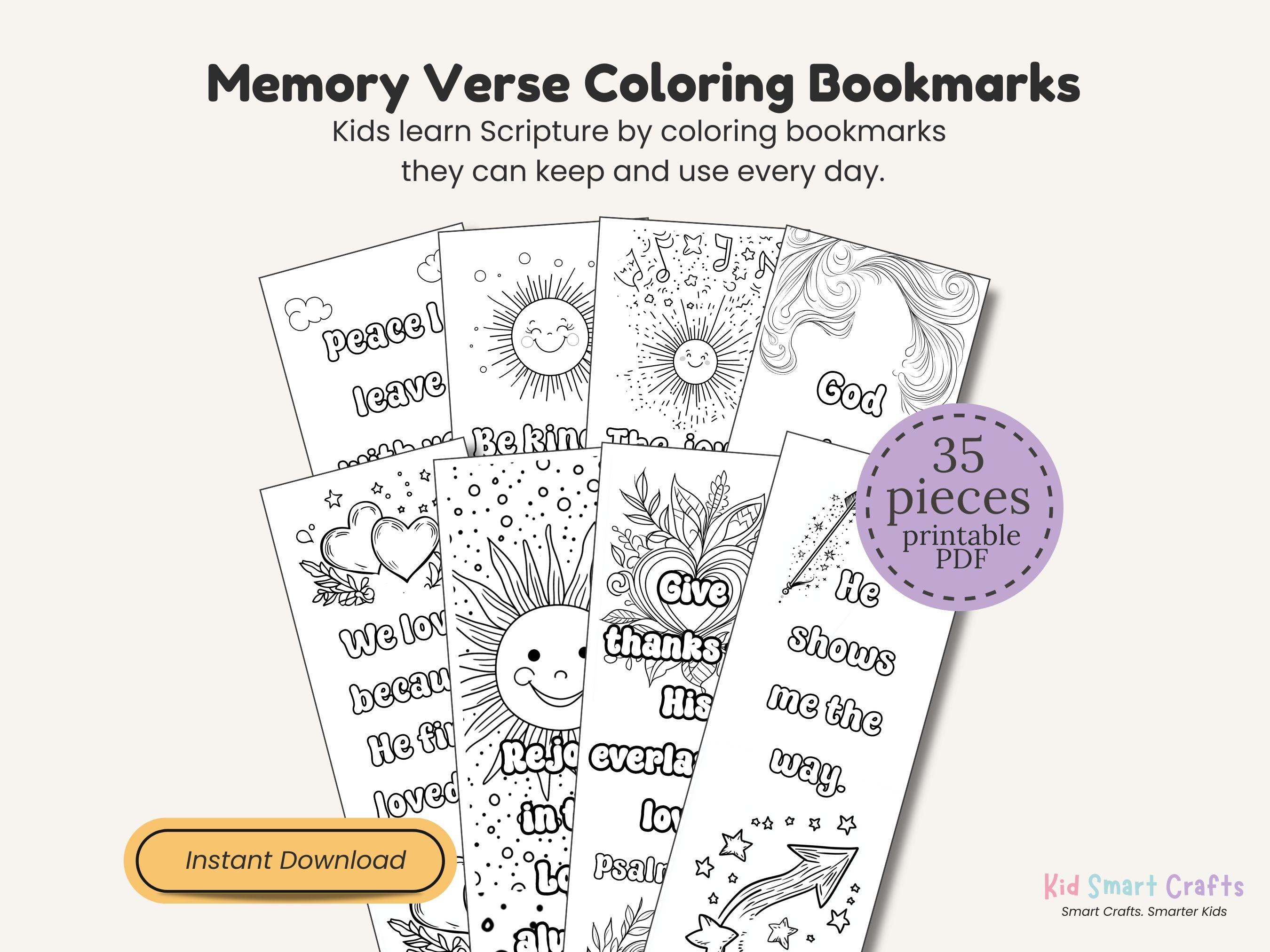 Scripture Memory Bookmark Memory Verse Coloring Bookmarks Bible Bookmarks Coloring Set Printable ...