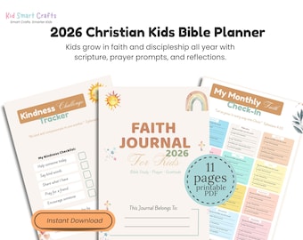 Christian Kids Bible Planner 2026 Bible Study Journal and Prayer Book Faith Goals & Gratitude Pages Printable Devotional Workbook for Church