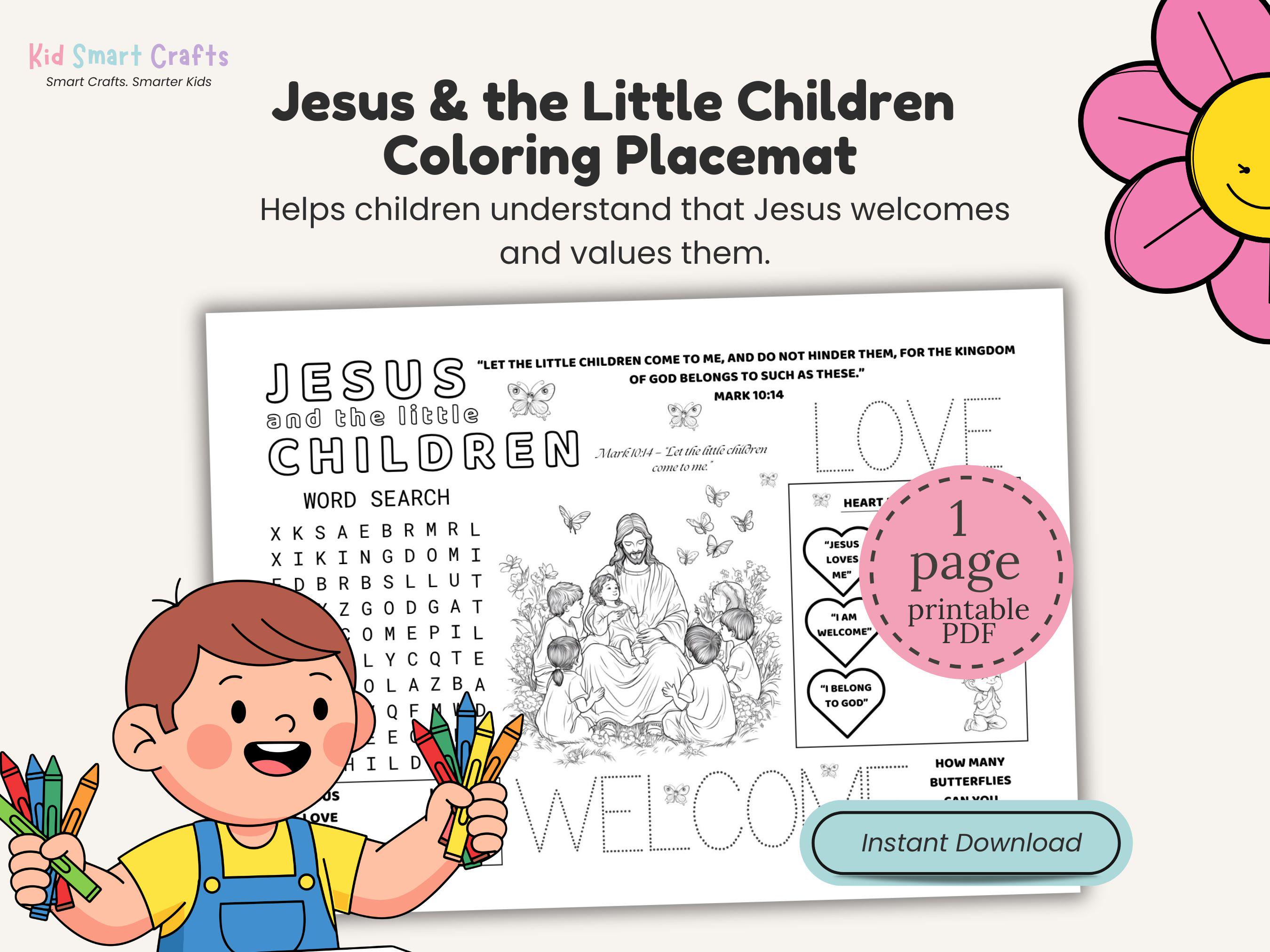 Jesus Coloring Activity Placemat for Kids Busy Page Christian Printable ...