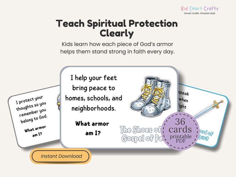 Armor of God Guessing Game for Christian Kids Printable Fun Bible Activity 36 Printable Cards with 6 Questions Each Sunday School Resource image 7
