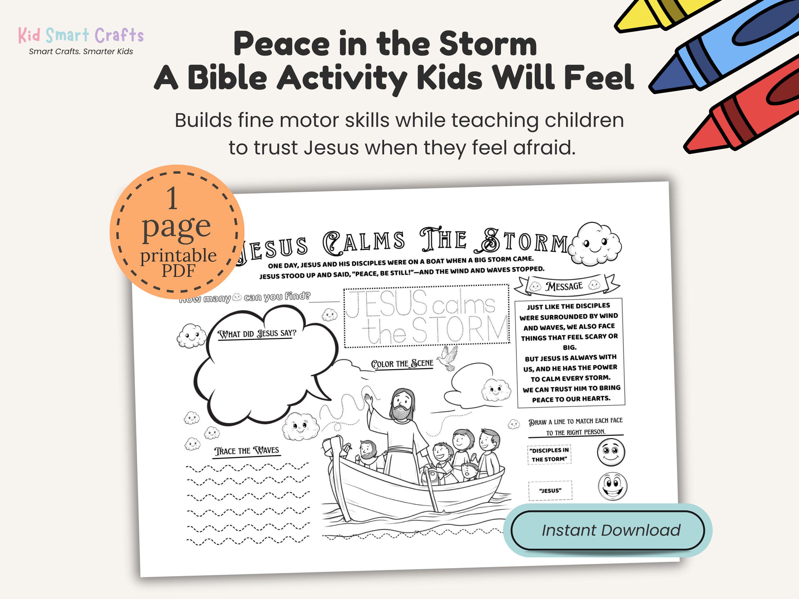 Jesus Calms the Storm Coloring Placemat for Kids Bible Coloring ...