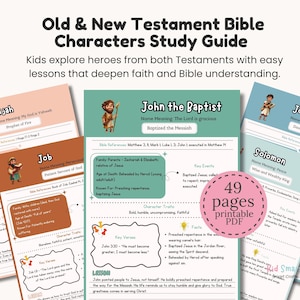 Bible Characters Study Guide Pack for Christian Kids Old & New Testament Heroes Printable Bible Lessons Set For Homeschool and Sunday School