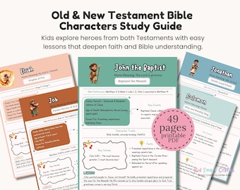 Guía de estudio de personajes bíblicos para niños cristianos: Héroes del Antiguo y Nuevo Testamento, lecciones bíblicas imprimibles para educación en casa y escuela dominical.