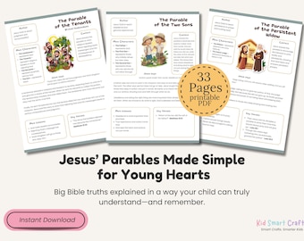 Jesus Parables Bible Study Guide for Christian Kids and Adults Printable Bible Lessons 33 Simple Powerful Guide for Families & Bible Groups