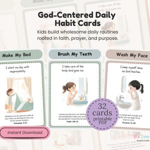 Printable Daily Routine Cards for Kids Christian Visual Schedule Set Faith-Based Morning to Bedtime Scripture Bible Verse Routine Chart Pack