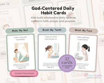 Printable Daily Routine Cards for Kids Christian Visual Schedule Set Faith-Based Morning to Bedtime Scripture Bible Verse Routine Chart Pack