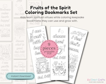 Fruits of the Spirit Bookmarks Coloring Christian Printable Bible Bookmarks for Christian Kids Bible Accessories for Sunday School Gifts Set
