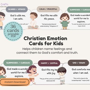 Printable Emotion Cards for Christian Kids Feelings Flashcards with Scripture Pack Calm-Down Tools, Positive Affirmations for Sunday School