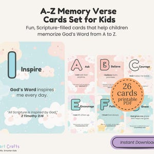 AZ-geheugenkaarten voor christelijke kinderen Bijbelalfabet schriftkaarten Set afdrukbare bevestigingskaarten voor kinderen voor thuisonderwijs en zondagsschool