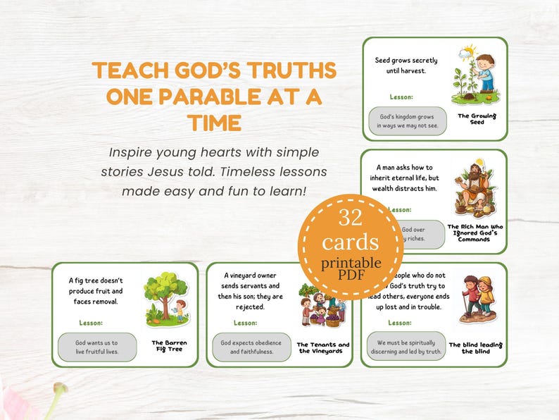 Jesus Parables Printable Flash Cards for Christian Kids Fun Bible Study ...