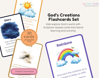 Tarjetas de las Escrituras Imprimibles Tarjetas de las Creaciones de Dios Tarjetas de Devoción con Versículos Bíblicos para Niños Cristianos Actividades de Educación en el Hogar y Escuela Dominical