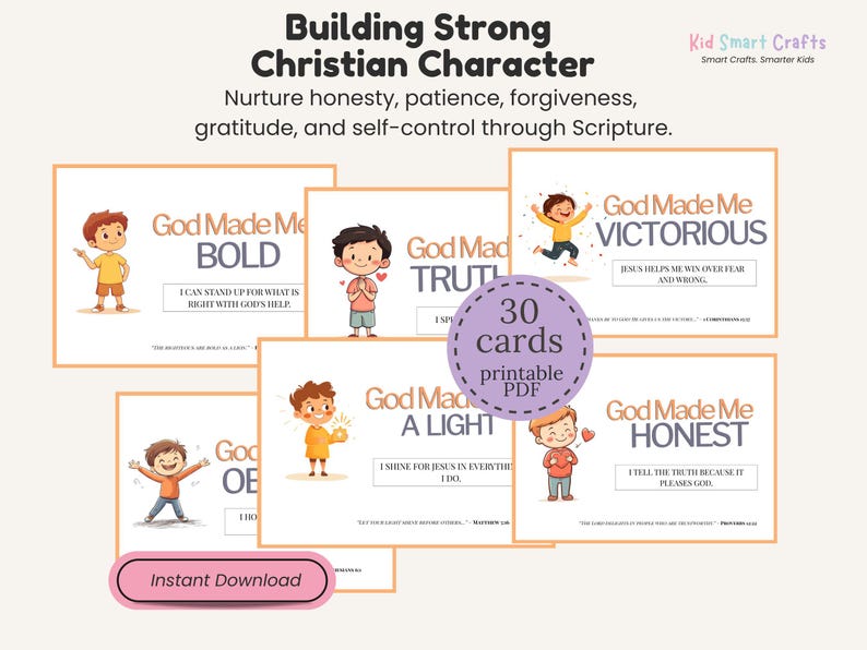 Scripture-Based Printable Affirmation Flashcards Bible Verse Daily Reminders Cards for Kids and Christian Moms For Homeschool Activity image 3