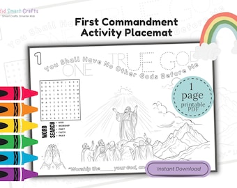 First Commandment from Ten Commandments Coloring Placemat for Kids Christian Printable Kids Activity Placemat Bible Worksheet for Homeschool