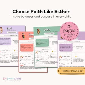 Guía de estudio bíblico para niños: paquete de educación cristiana de héroes del Antiguo Testamento / Enseña a los niños sobre David, Ester, Noé y más para la educación en casa. imagen 4