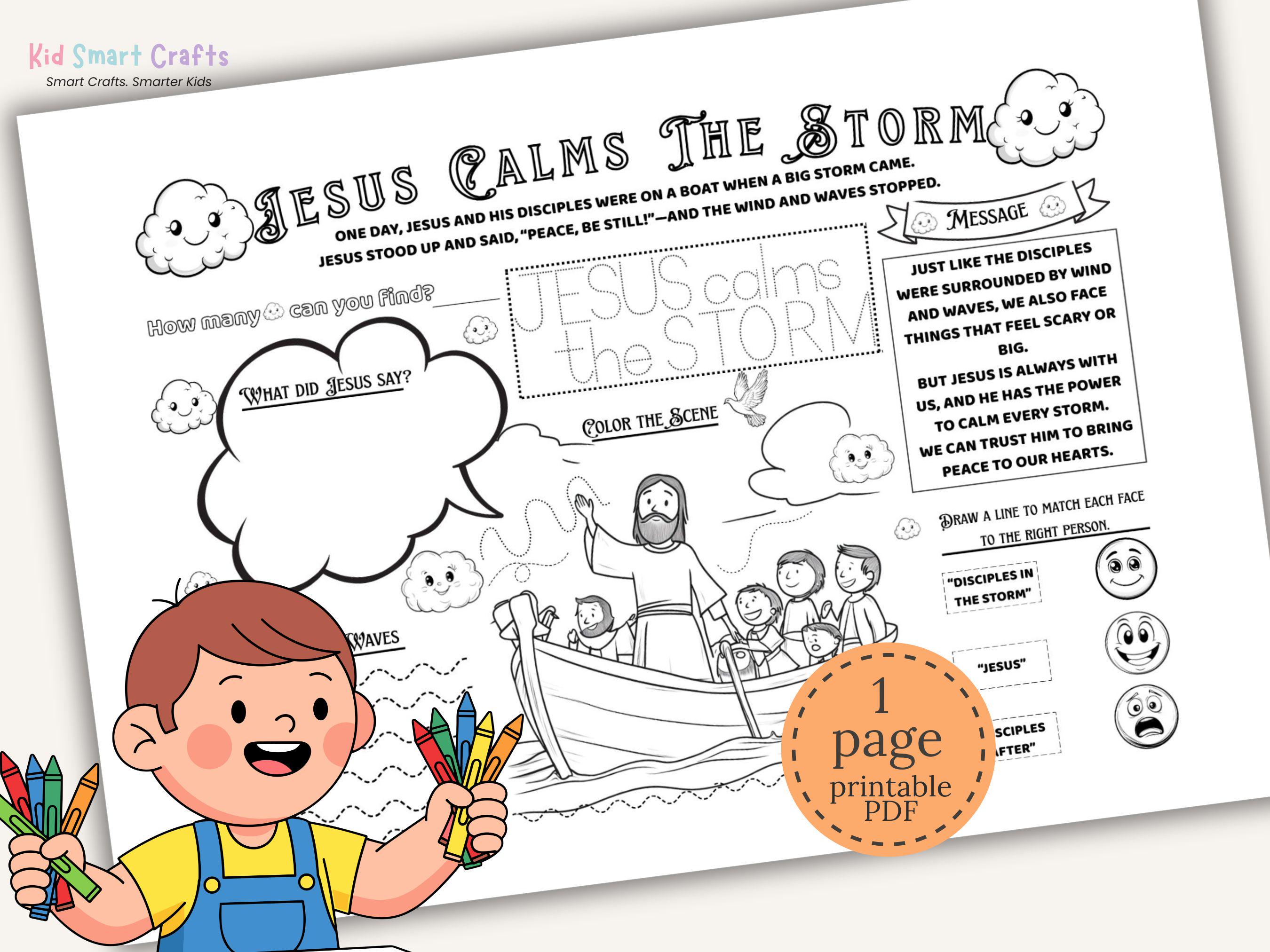 Jesus Calms the Storm Coloring Placemat for Kids Bible Coloring ...