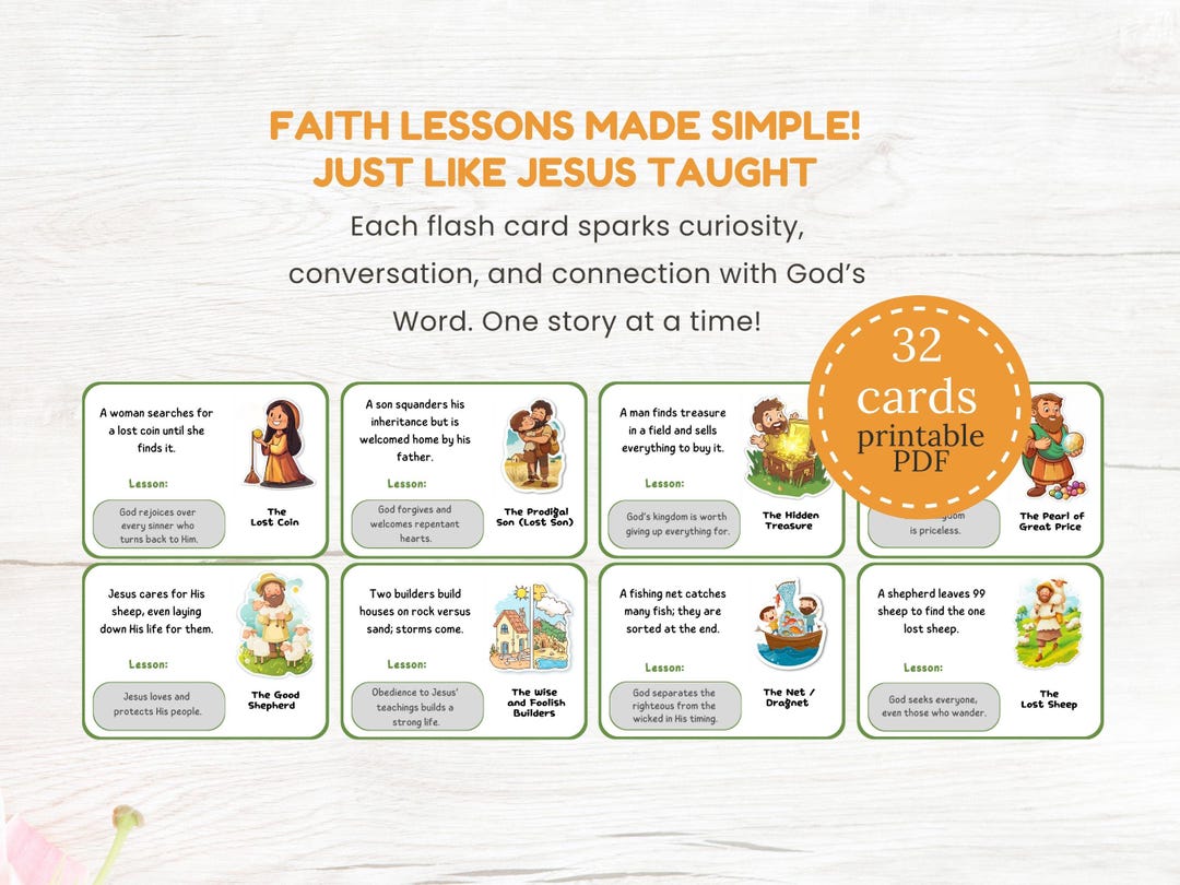 Jesus Parables Printable Flash Cards for Christian Kids Fun Bible Study ...