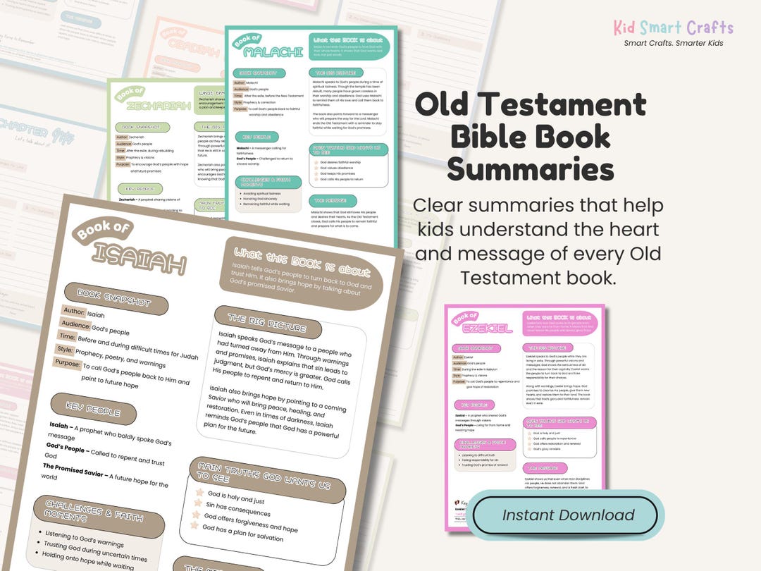 Old Testament Bible Book Summary Printable Worksheets for Christian ...