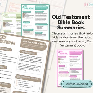 Old Testament Bible Book Summary Printable Worksheets for Christian Kids Bible Chapter Summary and Chapter Notes, Kids Bible Study Journal