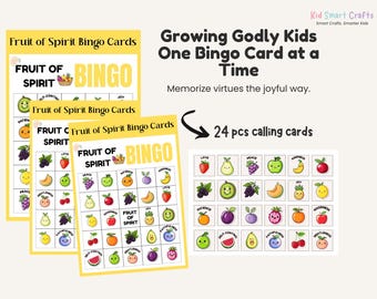 Fruits of the Spirit Bingo Game for Kids Group Bible Game Printable Bingo Game Cards Pack for Family Game Night Sunday School Bible Game Set