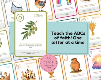 Christian Alphabet Flashcards Printable Bible A–Z Cards Scripture Cards Set for Kids for Homeschool and Sunday School Bible Study Resource
