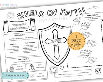 Armor of God Shield of Faith Coloring Activity Worksheet Christian Bible Lesson for Kids Printable for Christian Homeschool & Sunday School