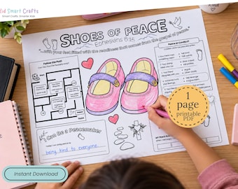 Armor of God Shoes of Peace Christian Kids Bible Printable Worksheet Ephesians 6 Kids Bible Coloring Activity Placemat for Homeschool Lesson