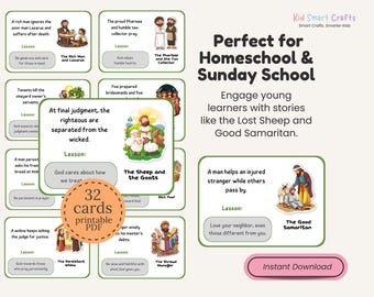 Jesus Parables Printable Flash Cards for Christian Kids Fun Bible Study Guide Faith-Filled Learning Game for Sunday School and Homeschool