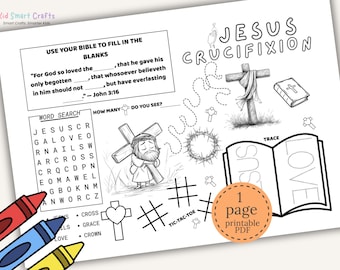 Jesus Crucifixion Activity Placemat for Christian Bible Coloring for Kids Good for Sunday School Worksheet and Homeschool Coloring Activity