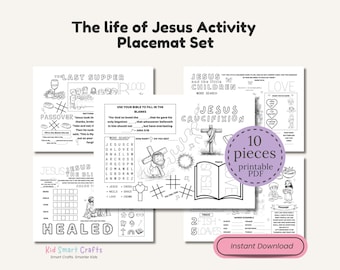 BUNDLE Life of Jesus Printable Placemat for Christian Kids Bible Story Coloring Worksheet Activity Pack for Homeschool and Classroom Lessons