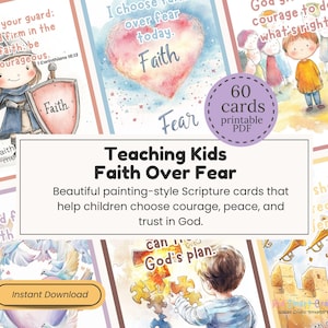 Tro över rädsla Bibelkort för kristna barn Utskrivbara flashkort Bibelverskort Affirmationspaket för söndagsskola och hemskola