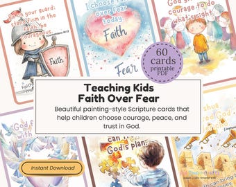 Faith Over Fear Scripture Cards for Christian Kids Printable Flash Cards Bible Verse Cards Affirmations Pack for Sunday School & Homeschool