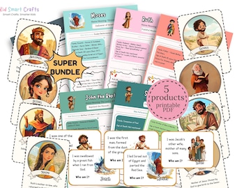 SUPER BUNDLE: Bible Character Study Guide Flashcards Guess the Bible Character Game Old and New Testament Bible Heroes Printable Game Set
