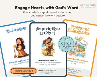 Jesus Parables Bible Story Flashcards for Christian Kids Printable Learning Cards for Sunday Kids Bible Lesson Activity Homeschool Resource