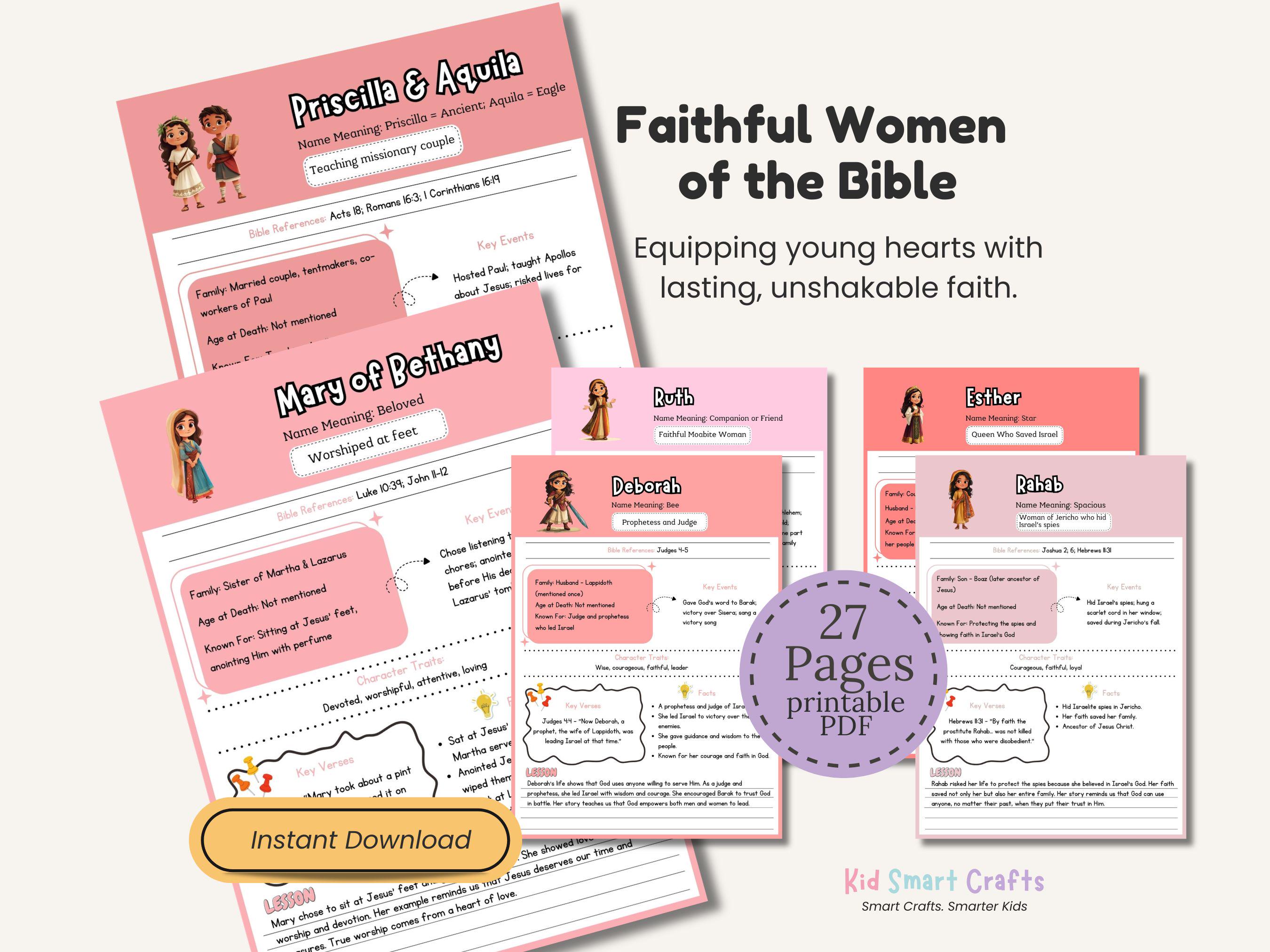 Faithful Women of the Bible Printable Study Guide for Kids and Families ...