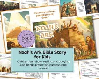 Noah’s Ark Bible Story Mini Book Printable Bible Lesson for Christian Kids Sunday School and Homeschool Bible Study About Trust & Obedience