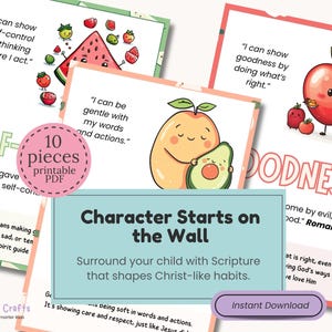 Pósteres de versículos bíblicos sobre los frutos del Espíritu para pared, decoración cristiana para habitación infantil, pósteres de carácter piadoso para aulas infantiles.