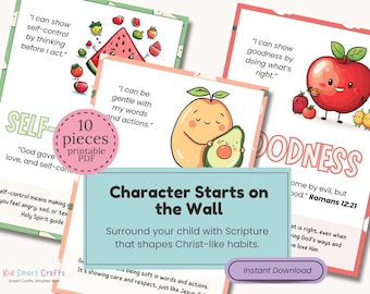 Fruits of the Spirit Wall Art Bible Verse Posters Christian Kids Room Printable Decor Godly Character Christian Nursery Classroom Posters