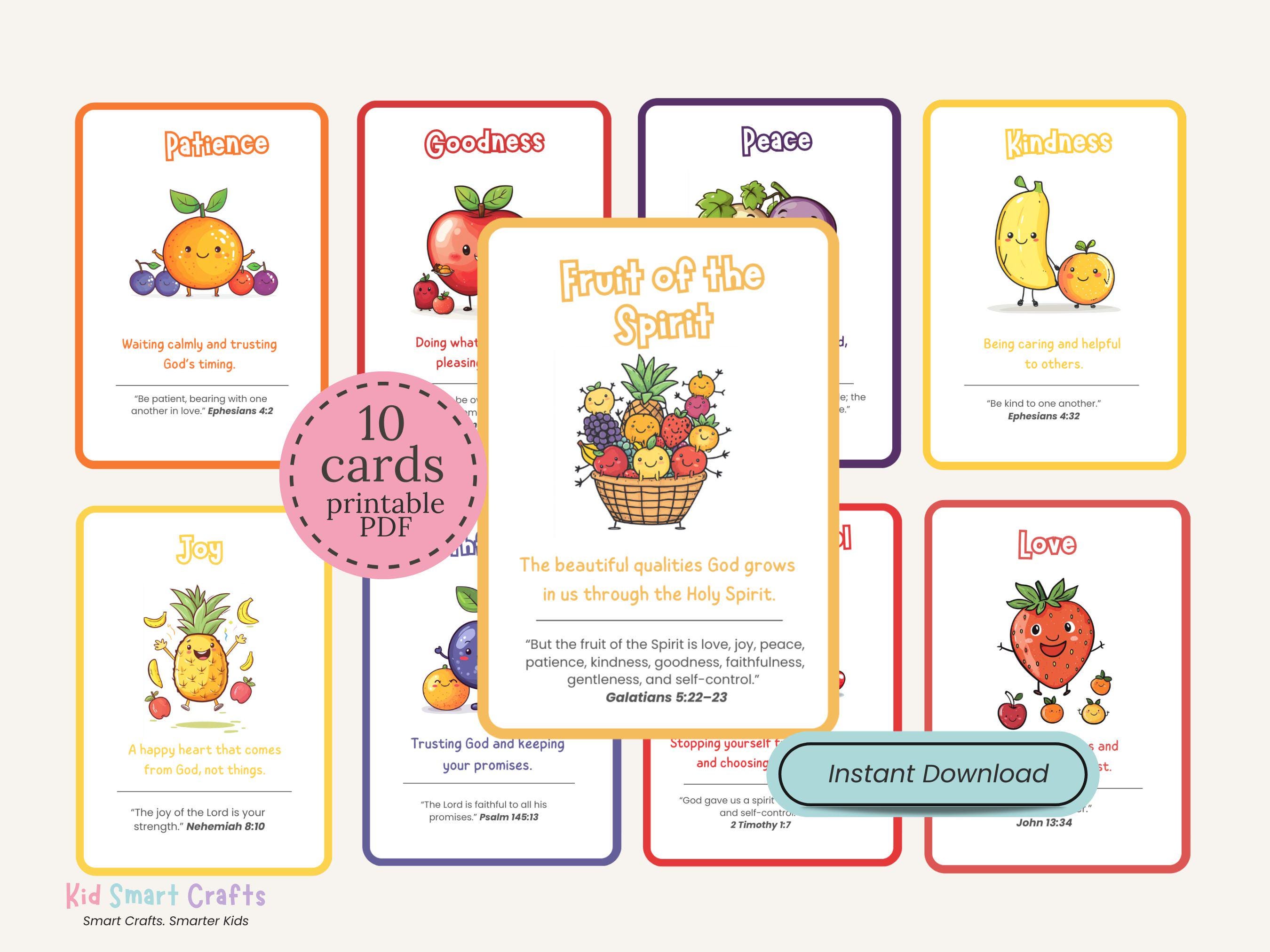 Fruit of the Spirit Flash Cards Bible Verses for Christian Kids Godly ...